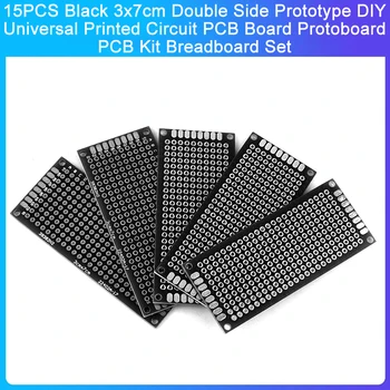 15ШТ Черный Двухсторонний прототип 3х7см DIY Универсальная Печатная плата PCB Protoboard PCB Kit Набор макетов