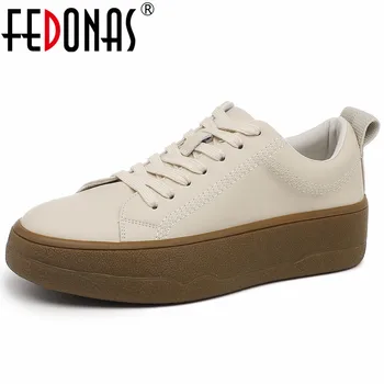 FEDONAS / Новые женские кроссовки на плоской подошве из натуральной кожи, весенне-осенняя четырехсезонная обувь, женские повседневные кроссовки для отдыха