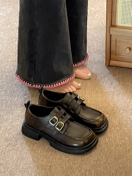 Женские лоферы, женская обувь, осенние оксфорды в британском стиле, повседневные кроссовки без застежки с круглым носком, новые туфли на каблуке Dr.