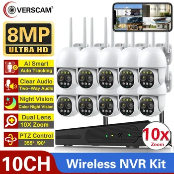 10-Канальный NVR Беспроводная Система Видеонаблюдения 4K 8MP Цветной Комплект Видеонаблюдения Ночного Видения WiFi Nvr Kit Cctv Наружные Камеры Ip66 С 10-Кратным Зумом
