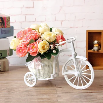2023 Велосипедная ваза из ротанга с шелковыми цветами, красочный Мини-букет роз, Маргаритки, искусственные цветы Для домашнего свадебного украшения
