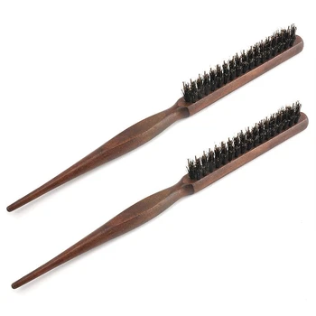2X Деревянная ручка, щетка для волос из натуральной кабаньей щетины, расческа для парикмахерских, Цвет дерева парикмахера