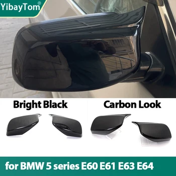 2x Крышка бокового зеркала заднего вида с Рисунком из углеродного Волокна Черного Цвета для BMW 5 Серии E60 E61 E63 E64 2004-08 520i 525i 528i 528xi 530i