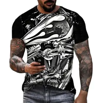 3D Летняя Трендовая Мужская футболка с винтажным Мотоциклетным инструментом и принтом, Модная Панковская футболка С круглым вырезом и коротким рукавом Оверсайз, Мужская одежда