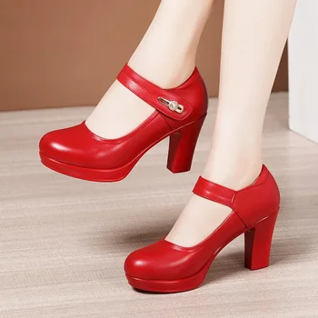 8 см, маленький размер 32-43, туфли-лодочки на неглубокой платформе, красные, белые Свадебные туфли, туфли на высоком каблуке с пружинным блоком для невесты 2024, офисная модель