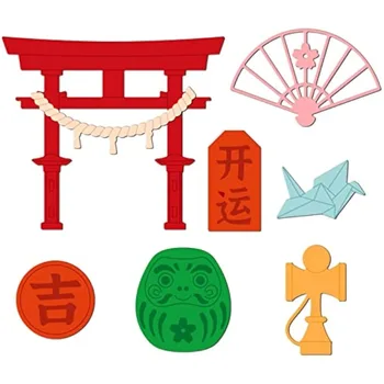 8шт штампов для резки японских Торий, Трафареты для тиснения японских синтоистских святынь, украшения Дхармы, шаблон для открытки японской культуры.