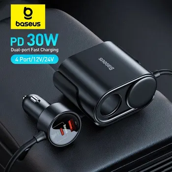 Baseus PD 30 Вт Автомобильное Зарядное Устройство 2 в 1 Автомобильный Прикуриватель Разветвитель Двойной USB Быстрая Зарядка 4 Порта Адаптер Питания для Телефона Планшета DVR