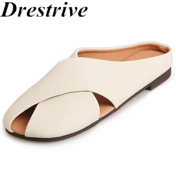 Drestrive 2023 Модные уличные тапочки Летняя обувь из натуральной коровьей кожи Повседневные сандалии на низком каблуке высшего качества