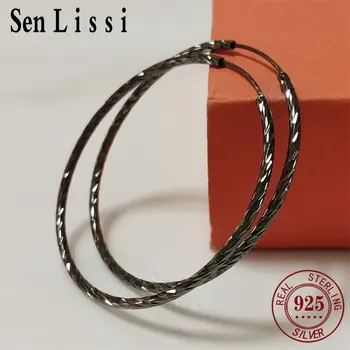 Senlissi - Модные Серьги-кольца Из Стерлингового Серебра 925 Пробы Для Женщин, Черные Позолоченные Висячие Серьги cерьги kольца kольц Fine Jewelry