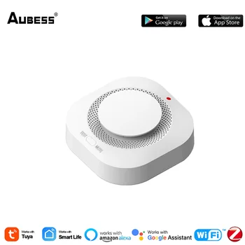 Tuya Smart Zigbee / WiFi Детектор дыма 360 ° Датчик дыма через приложение Управление в режиме реального времени работа с Alexa Google Home Нужен Zigbee Hub