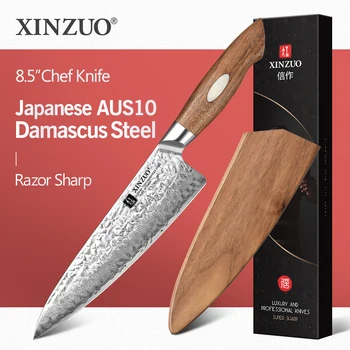 XINZUO 8,5 Дюймов Нож Шеф-повара Японский AUS-10 Кухонные Ножи из Дамасской Стали 60 ± 2HRC Из Нержавеющей Стали Для Нарезки Мяса Кухонный Нож