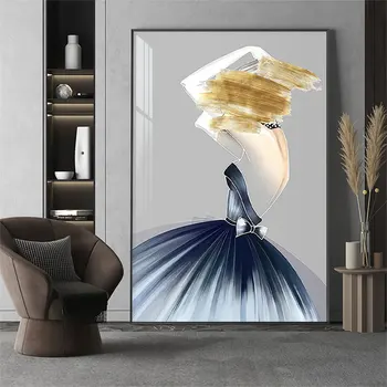 Абстрактная картина на холсте с золотой танцующей девушкой, современная фигурная живопись, плакаты роскошной женщины, картины на стену в скандинавской гостиной