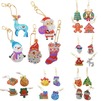 Акриловый брелок DIY, 5D Полная алмазная роспись, брелок, Рождественский Санта-Клаус, снеговик, лось, алмазная роспись, украшение, подвеска