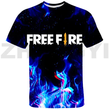 Бесплатная Огненная футболка Garena 3D, Женская футболка, Модные Летние топы Для мальчиков в стиле Хип-Хоп, Детские Футболки с принтом Free Fire, Крутая Уличная Одежда, Модные Мужские Футболки