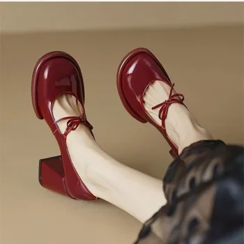Брендовая женская обувь 2023 года, женские туфли на высоком каблуке с бабочкой и узлом, модные однотонные туфли Мэри Джейн для офиса и карьеры, горячая распродажа, туфли Мэри Джейн с круглым носком