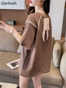 Винтажные мешковатые футболки, женская одежда в стиле харадзюку, летние корейские модные минималистичные топы Y2k Футболка Женский Нежный универсальный шик