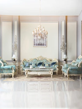 Дворец Гесса в стиле рококо Французский роскошный диван из европейской ткани высококлассная вилла с неоклассической резьбой из серебряной фольги