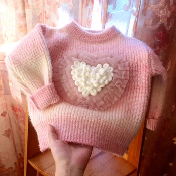 Детский свитер Осень/зима, новый вязаный свитер с норковым плюшем для девочек, детский вязаный топ