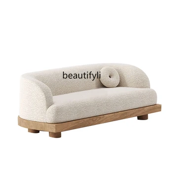 Диван ручной работы из массива дерева В гостиной, Современный светлый Роскошный Ленивый диван, мебель кремового цвета