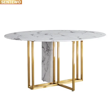 Дизайнерский Роскошный круглый обеденный зал, Мраморный обеденный стол из каменной плиты, 4 6 8 стульев, мебель mesa stolik, Нержавеющая сталь, золотое основание