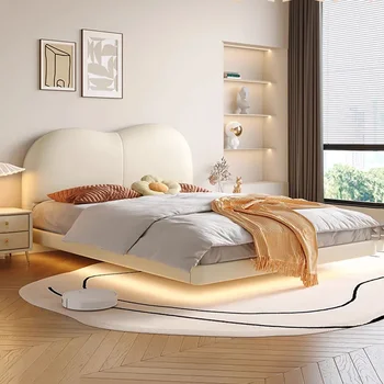 Желтая Гламурная Двуспальная кровать Velvet Kawaii с плавающим современным Умным каркасом для двуспальной кровати Twin Полноразмерный Спальный Гарнитур класса Люкс Litera