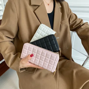 Женская сумочка в клетку, длинный клатч, модная сумка для карточек, кошелек из искусственной кожи большой емкости оптом