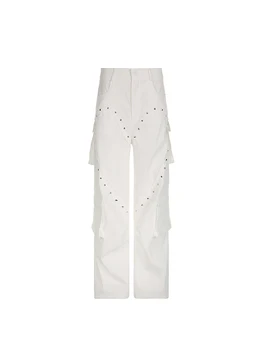 Женские белые брюки-карго 90-х, уличная одежда в стиле ретро Y2k, мода 2000-х, мешковатые брюки с высокой талией, Корейская одежда в стиле харадзюку с широкими штанинами