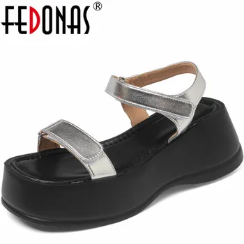 Женские босоножки FEDONAS с ремешком на щиколотке на толстом каблуке, летние туфли-лодочки на платформе, качественная женская обувь для отдыха на открытом воздухе из натуральной кожи