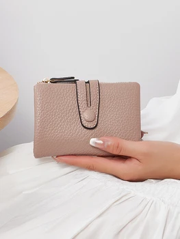 Женский короткий кошелек, маленький дизайнерский кошелек Zero из 100% кожи с тремя складками для карт, модная женская портативная сумка