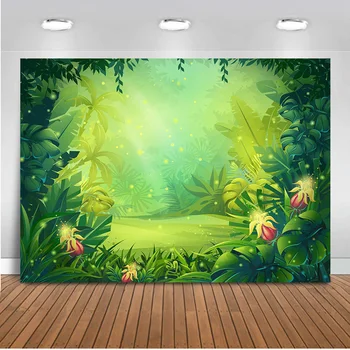 Зеленая трава фон для фотосъемки лес джунгли тематическая вечеринка украшения поставки фон для фото сказочный светлячок