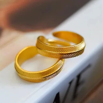 Изысканные ювелирные изделия, регулируемые роскошные кольца из 14-каратного золота для женщин, кольцо из желтого золота с пером, 14-каратное кольцо из желтого золота, подарки для женщин на помолвку