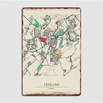 Карта Еревана Металлическая вывеска Кинотеатр Стена гостиной Классический Декор стен Жестяные плакаты с надписями