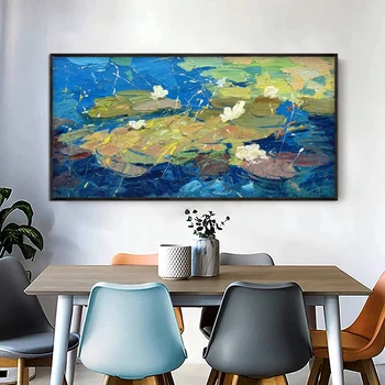 Картина маслом ручной работы, настенное художественное оформление, современная абстрактная водяная лилия для домашнего декора, Рулонная Бескаркасная картина без растяжки