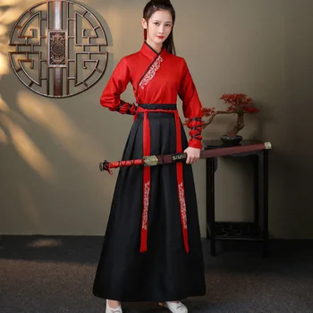 Китайское платье Hanfu, женская одежда, винтажная модная одежда в этническом стиле, элегантная уличная одежда, повседневная китайская традиционная одежда