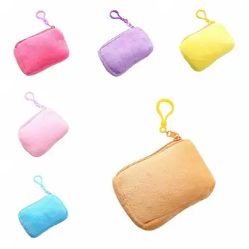 Корейский плюшевый кошелек для монет, Маленькая косметичка, прямоугольная сумка для хранения на молнии с брелоком, сумка для упаковки ювелирных изделий для девочек