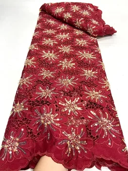 Красная кружевная ткань из французского тюля 2023 г. Высококачественное Нигерийское женское свадебное платье с вышивкой блестками Африканская кружевная ткань 5 ярдов