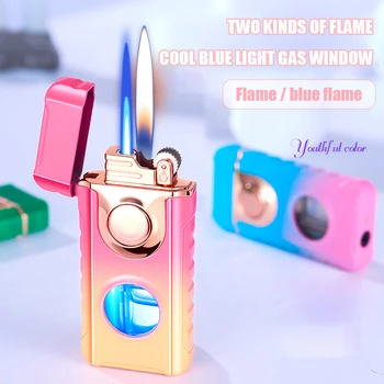 Креативная градиентная зажигалка-факел, новая зажигалка Double Fire, реактивная ветрозащитная кремневая газовая зажигалка, надувные аксессуары для сигарет, гаджеты