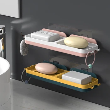 Креативная настенная мыльница с крышкой, Двойная решетка для слива мыла, держатель для мыла в ванной