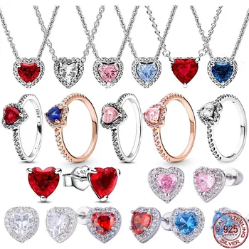 Легкая Роскошная Новая серия в форме сердца из стерлингового серебра 925 пробы, кольцо с сияющим сердцем, ожерелье, серьги, ювелирные изделия-шармы, подарок на годовщину