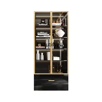 Легкий роскошный книжный шкаф со светлой современной минималистской отделкой, шкафчик для кабинета в гостиной, Стеклянная дверца, мебель для винного шкафа