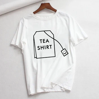 Летняя футболка с юмористическим чаем, женские футболки с буквенным принтом, забавные укороченные футболки для женщин, Harajuku, модная женская футболка, одежда