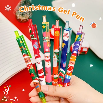Милые Рождественские Гелевые ручки Санта-Клауса, черные чернила 0,5 мм, Выдвижная ручка для письма, ручки для подписи, Школьные Канцелярские принадлежности Для детей, подарки