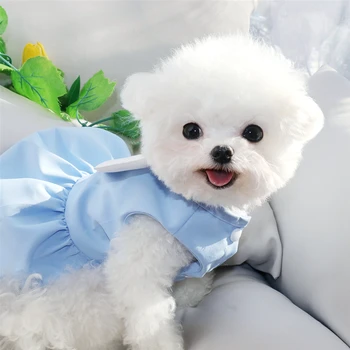 Модная синяя одежда для собак, платье принцессы с пряжкой для домашних животных, летняя юбка для пуделя, платье с милыми крылышками для щенков, товары для домашних животных