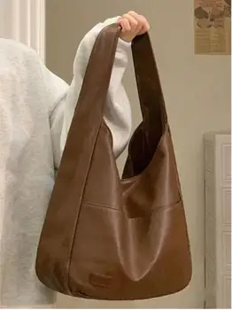 Модные простые однотонные сумки-тоут для женщин в стиле ретро, роскошные сумки из искусственной кожи большой емкости, сумка через плечо для девушки, путешествующей на работу,
