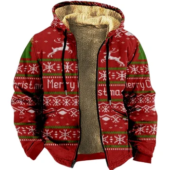 Мужские толстовки на молнии с длинным рукавом и рождественским принтом, зимнее пальто для мужчин / женщин, толстая одежда, куртка, толстовка, верхняя одежда