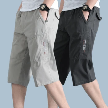 Мужские шорты-карго, тактические шорты для бега трусцой, рабочие повседневные брюки, мужские летние шорты с множеством карманов и пуговиц, свободные, широкие, длиной до колен,