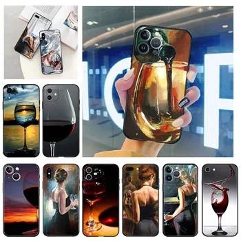 Мягкий чехол Для телефона с защитой От Падения Для iphone 15 14 Pro 13 12 Mini 11 XS Max SE XR X 7 8 15Plus Red Wine Girl Art Высококачественный Чехол