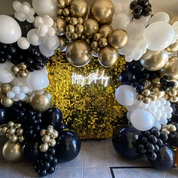 Набор гирлянд в виде арки из воздушных шаров, 168 шт., черный, белый, золотой, металлический, латексный шар, лента для шаров на свадьбу, День рождения, выпускной вечер
