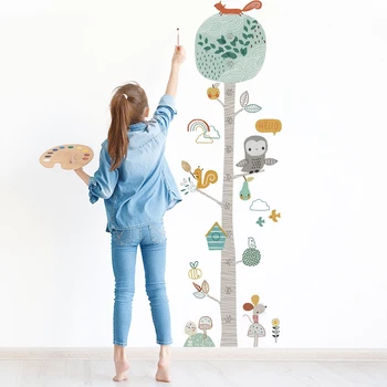 Наклейка на стену с лесными животными, декоративные настенные наклейки, Декор двери в детскую, таблица роста, рост, стиль