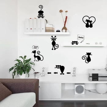 Наклейка с переключателем в виде забавного кота для детской комнаты, украшения дома в спальне, сделай сам, Настенная роспись с изображением мультяшных животных, Наклейка на стену из ПВХ